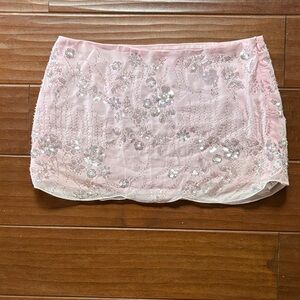 Sequined Floral Pink Mini Skirt